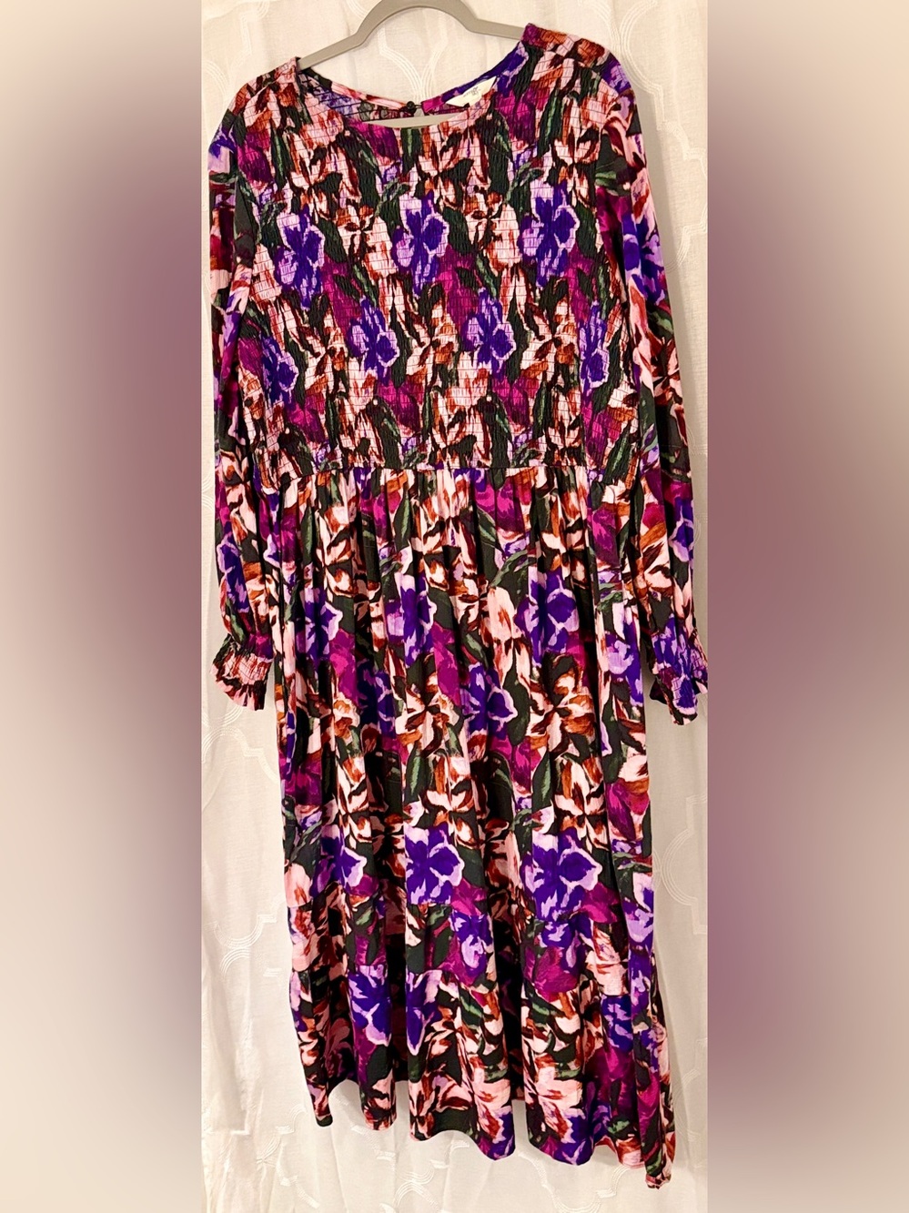 Terra & Sky Purple Boho Floral Tiered Midi Dress Plus Size 2X - Picture 3 of 12